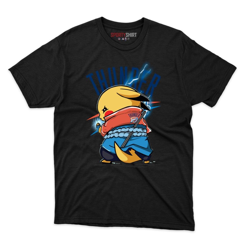 Oklahoma City Thunder Pikachu Meets Sasuke Uchiha Unisex Cotton Graphic Tee, Pokemon Naruto Anime Mashup Shirt