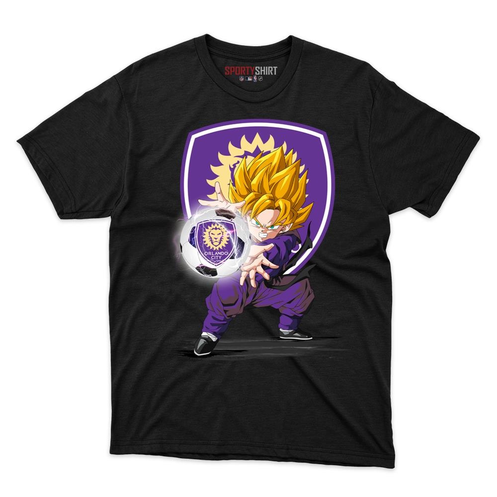 Orlando City SC MLS Goku Dragon Ball Z Unisex Cotton Graphic Tee, Super Saiyan Soccer Anime Shirt, Game Day