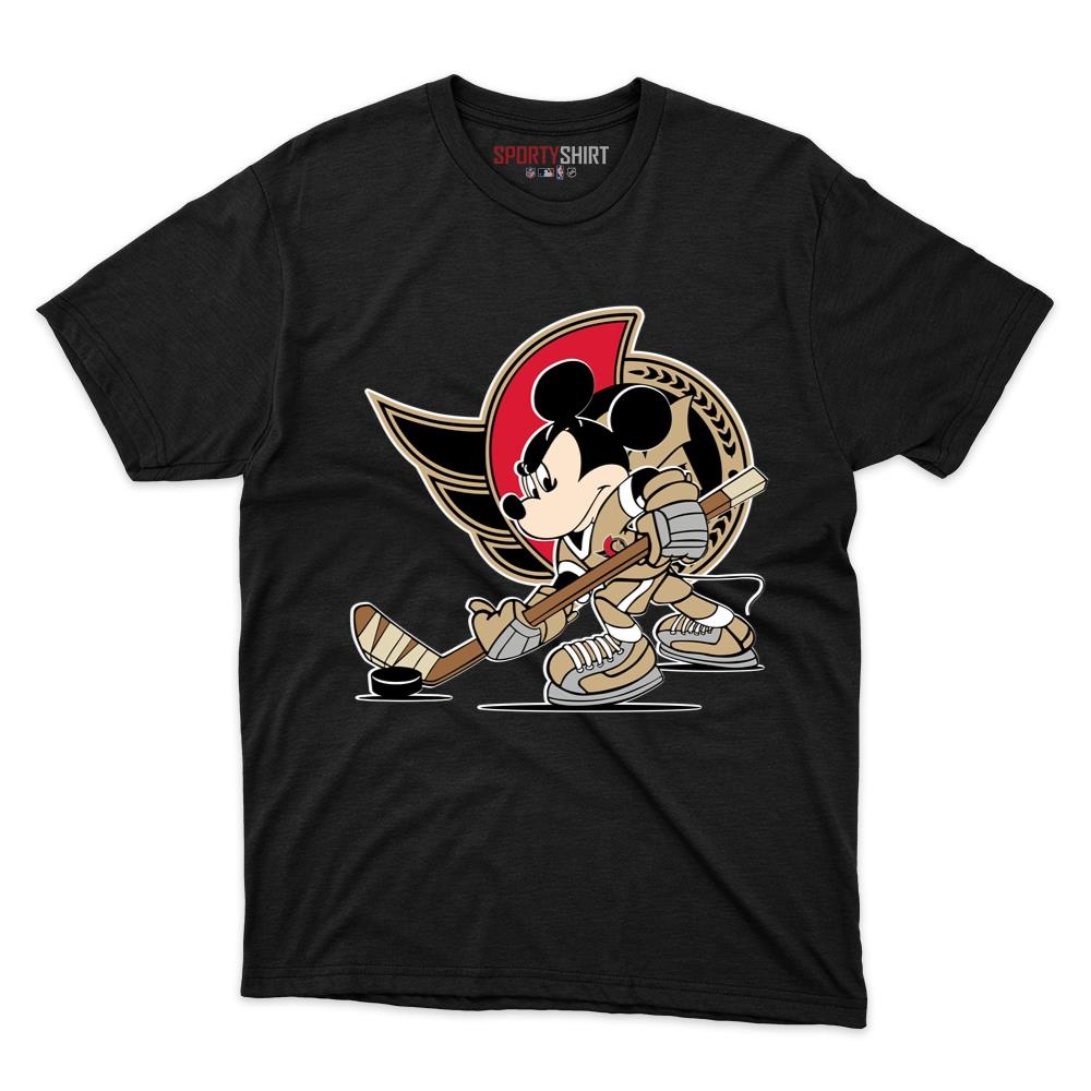 Ottawa Senators Mouse Player Unisex Cotton Graphic Tee, Cartoon Mascot Crossover Shirt for Game Day Fans