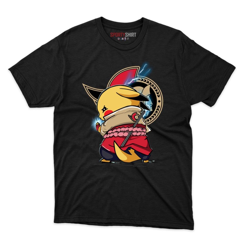 Ottawa Senators Pikachu Meets Sasuke Uchiha Unisex Cotton Graphic Tee, Pokemon Naruto Anime Mashup Shirt