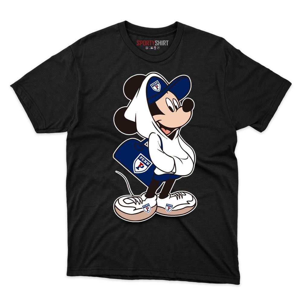 Penn Quakers Mickey Mouse Unisex Cotton Graphic Tee, Disney Cartoon Crossover Fan Game Day Shirt