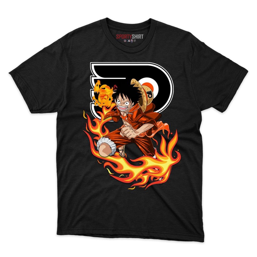 Philadelphia Flyers Luffy One Piece Unisex Cotton Graphic Tee, Anime Pirate Fan Game Day Shirt