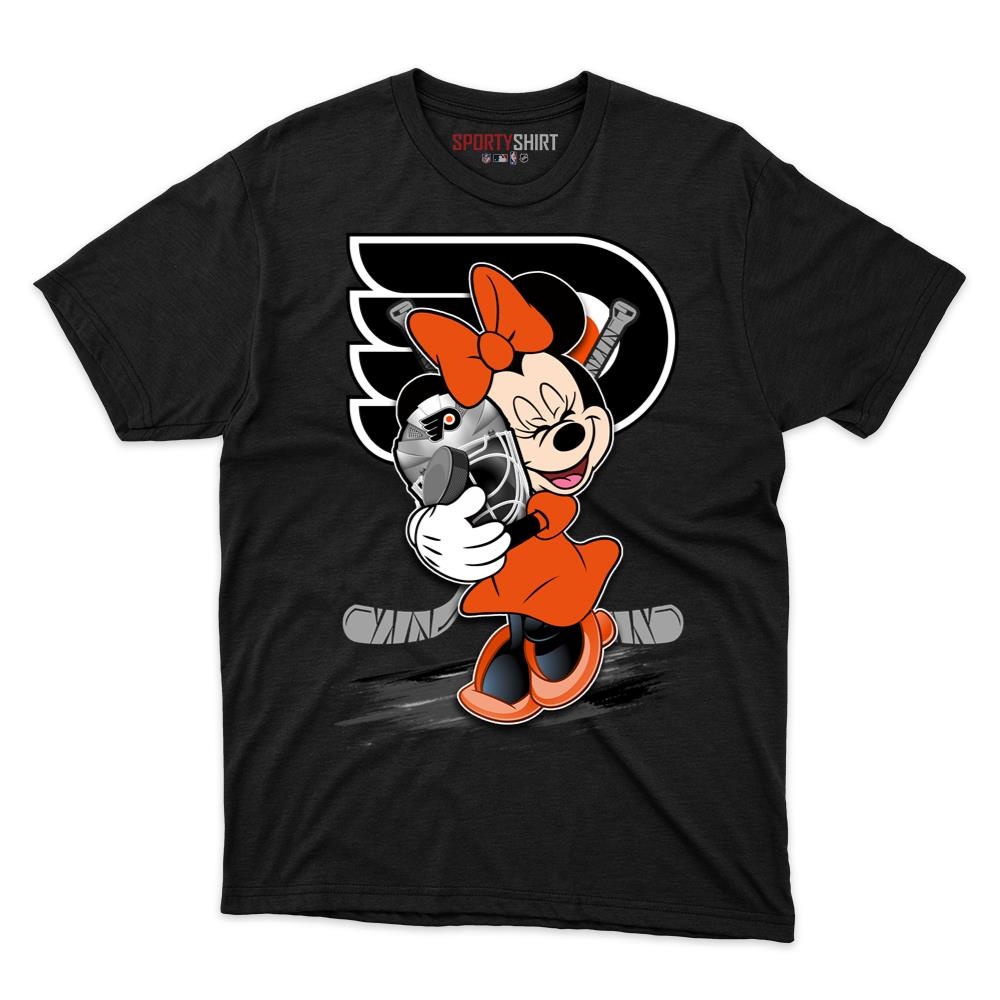 Philadelphia Flyers Minnie Mouse Unisex Cotton Graphic Tee, Disney Cartoon Fan Game Day Shirt
