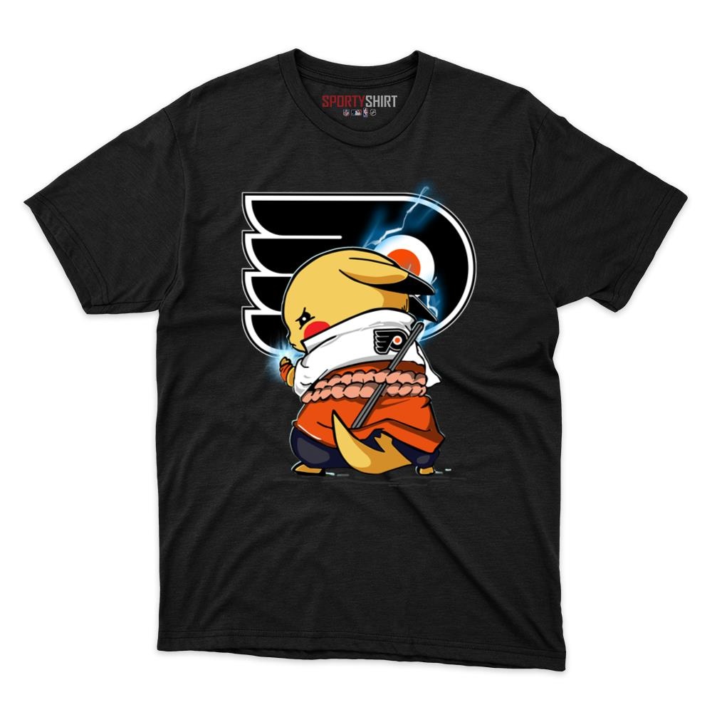 Philadelphia Flyers Pikachu Meets Sasuke Uchiha Unisex Cotton Tee, Pokemon Anime Fan Game Day Shirt - photo 1
