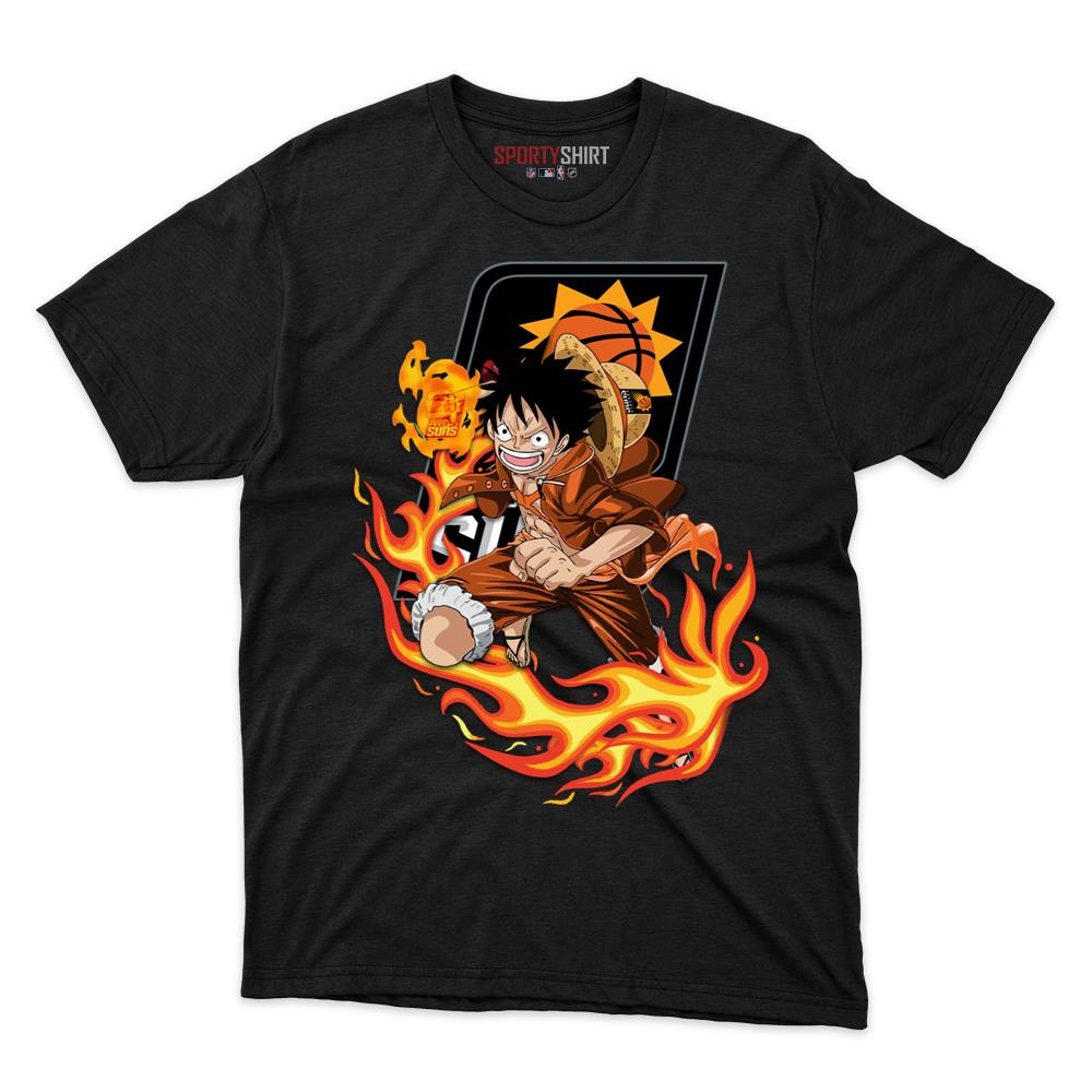 Phoenix Suns Luffy One Piece Unisex Cotton Graphic Tee, Anime Pirate Crossover Fan Game Day Shirt