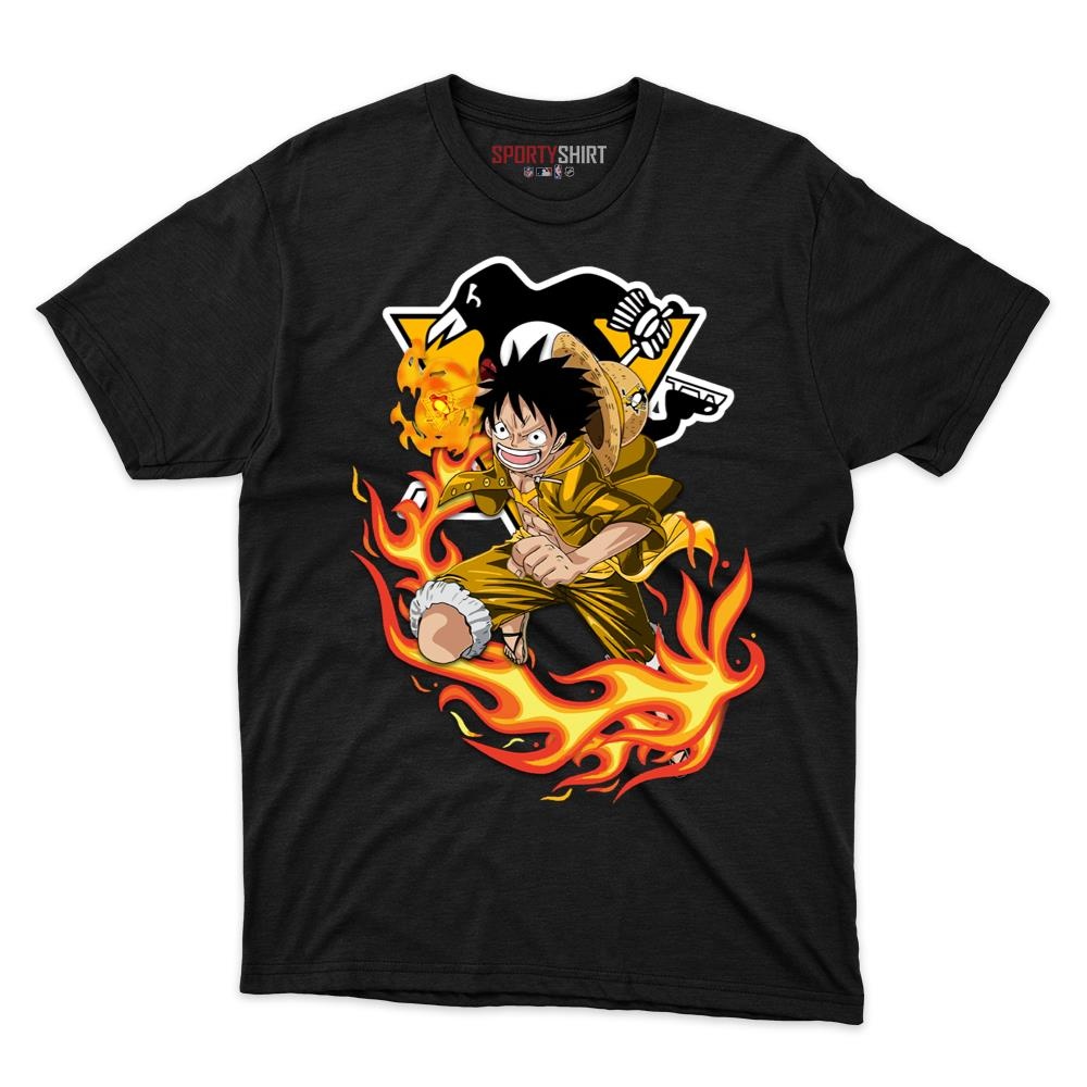 Pittsburgh Penguins Luffy One Piece Unisex Cotton Graphic Tee, Anime Pirate Fan Game Day Shirt