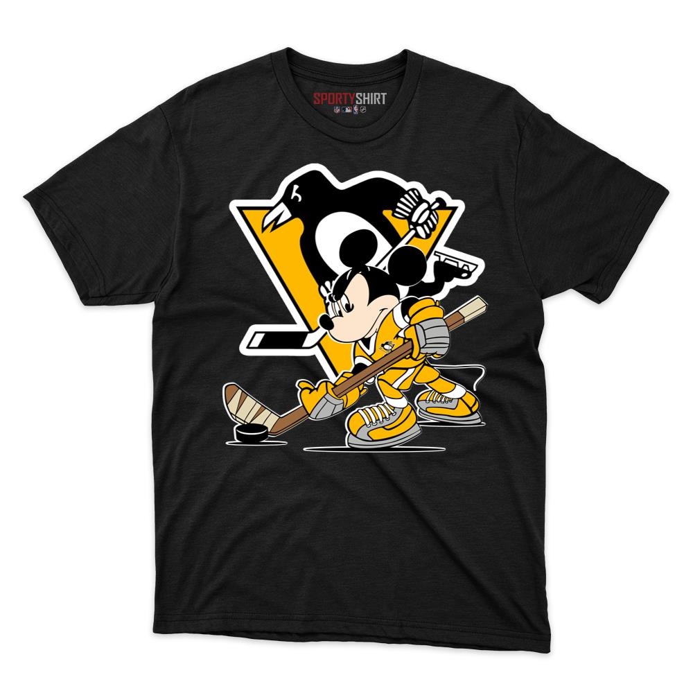 Pittsburgh Penguins Cartoon Mouse Player Unisex Cotton Graphic Tee, Mascot Fan Game Day Shirt