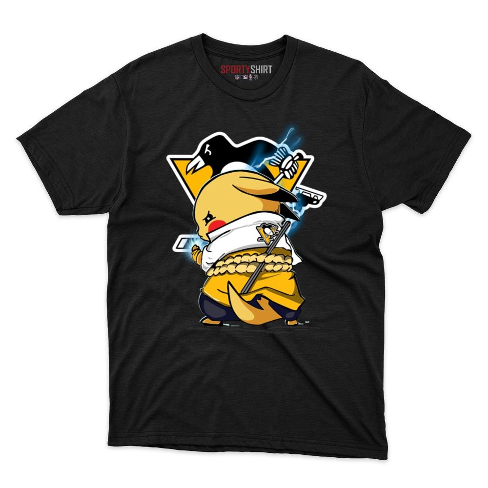 Pittsburgh Penguins Pikachu Meets Sasuke Uchiha Unisex Cotton Tee, Pokemon Anime Fan Game Day Shirt