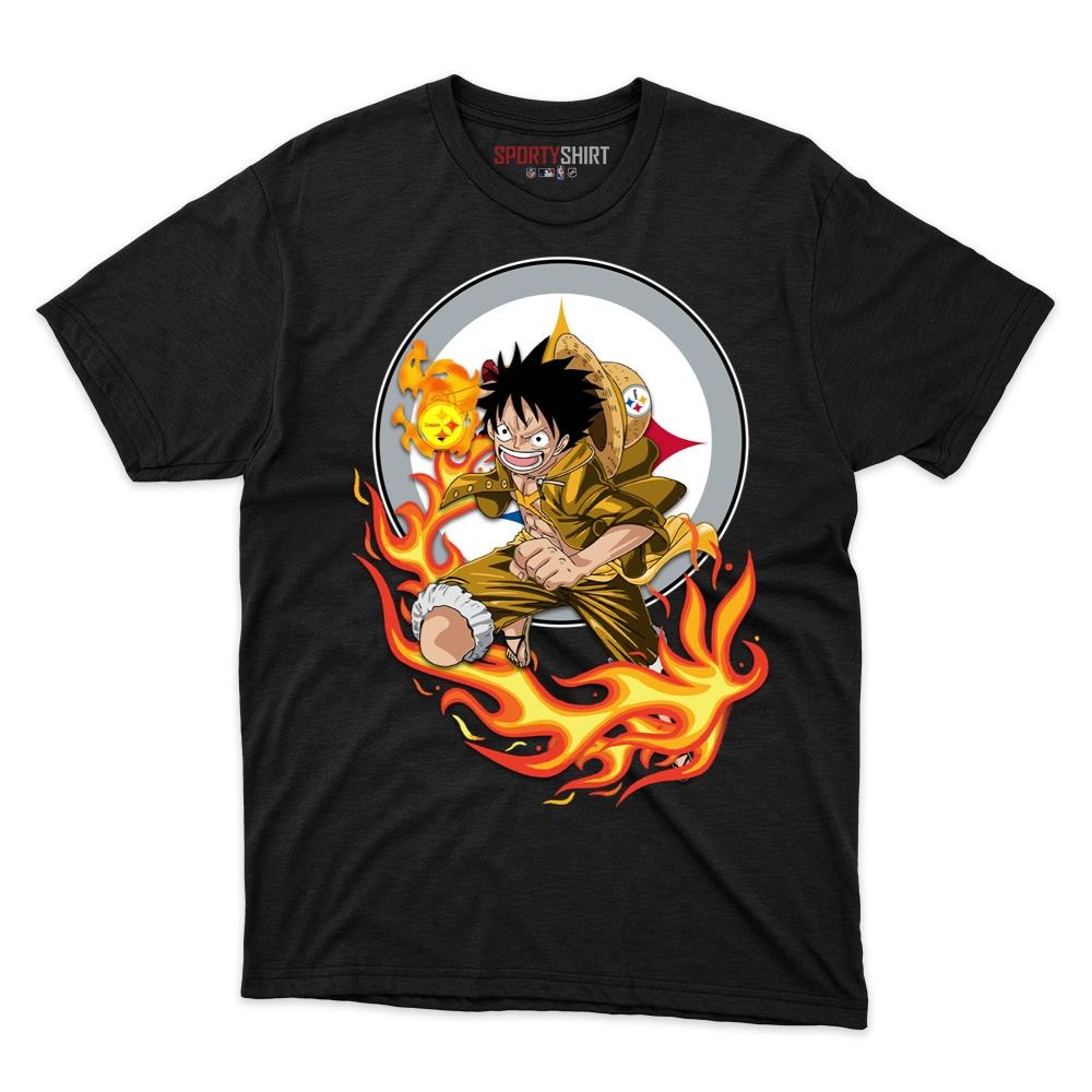 Pittsburgh Steelers Luffy One Piece Unisex Cotton Graphic Tee, Anime Pirate Fan Game Day Shirt