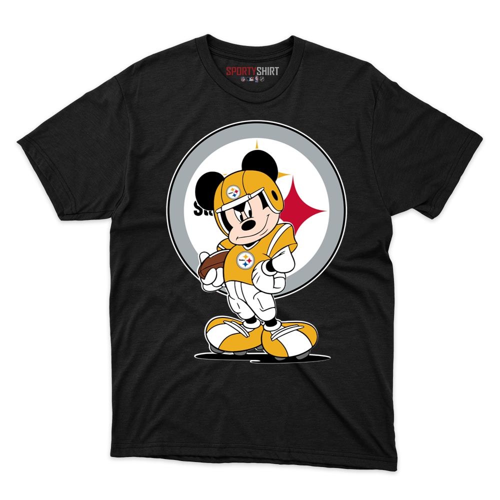 Pittsburgh Steelers Cartoon Mouse Player Unisex Cotton Graphic Tee, Mascot Fan Game Day Shirt