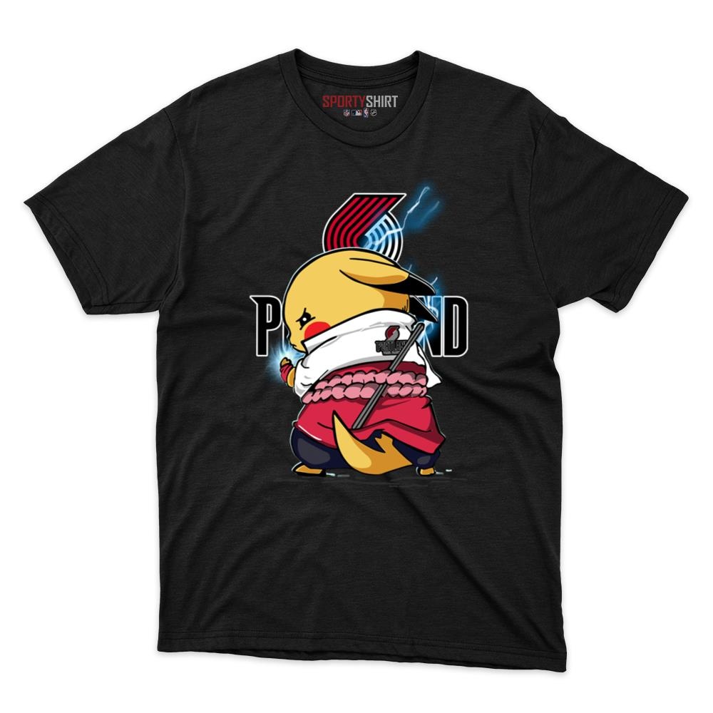 Portland Trail Blazers Pikachu Meets Sasuke Uchiha Unisex Shirt, Pokemon Naruto Anime Crossover Cotton Tee, Gift