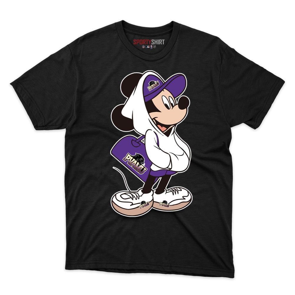 Prairie View A&M Panthers Meets Mickey Mouse Unisex Shirt, Disney Cartoon Cotton Graphic Tee, Game Day Fan Gift