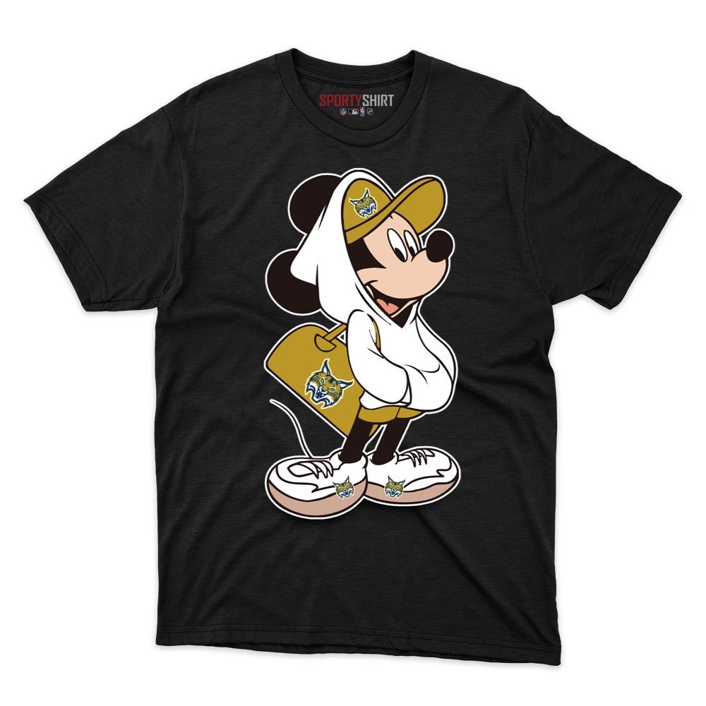 Quinnipiac Bobcats Meets Mickey Mouse Unisex Shirt, Disney Cartoon Crossover Cotton Graphic Tee, Game Day Gift