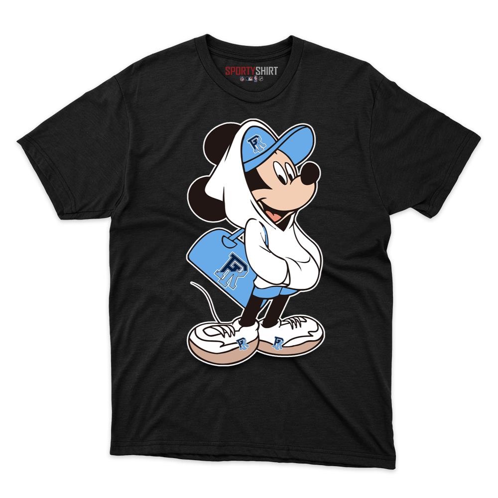 Rhode Island Rams Meets Mickey Mouse Unisex Shirt, Disney Cartoon Crossover Cotton Graphic Tee, Game Day Gift