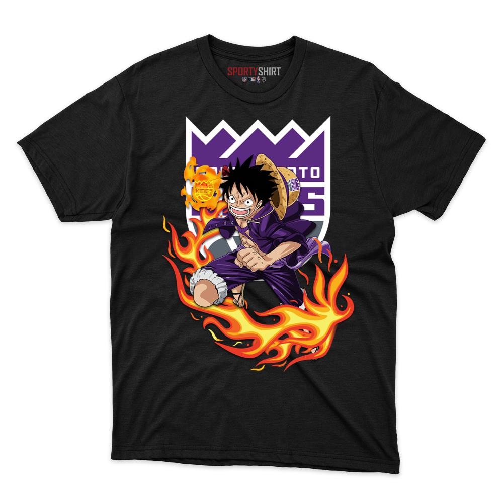 Sacramento Kings Luffy One Piece Straw Hat Unisex Shirt, Anime Pirate Cotton Graphic Tee, Game Day Fan Gift