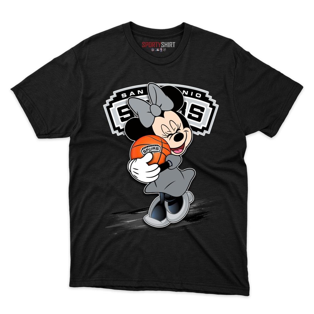 San Antonio Spurs Minnie Mouse Unisex Shirt, Disney Cartoon Crossover Cotton Graphic Tee, Game Day Fan Gift