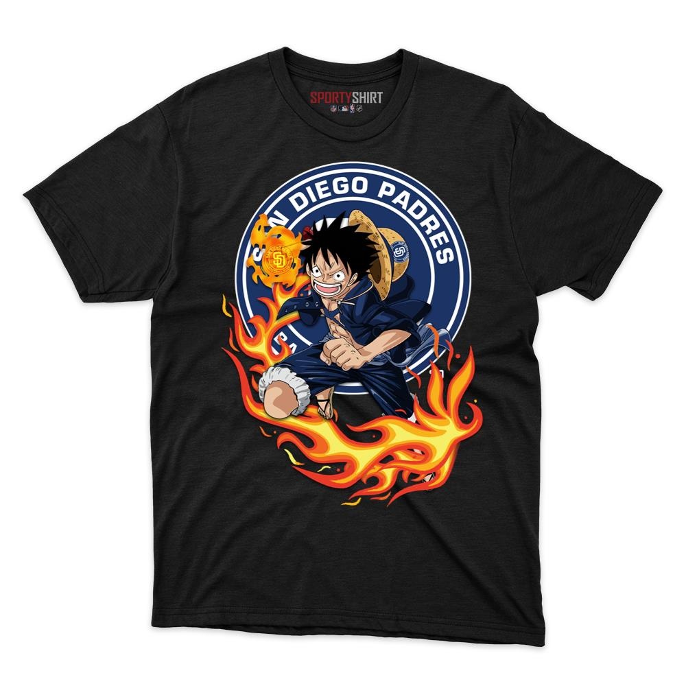 San Diego Padres Luffy One Piece Straw Hat Unisex Shirt, Anime Pirate Cotton Graphic Tee, Game Day Fan Gift