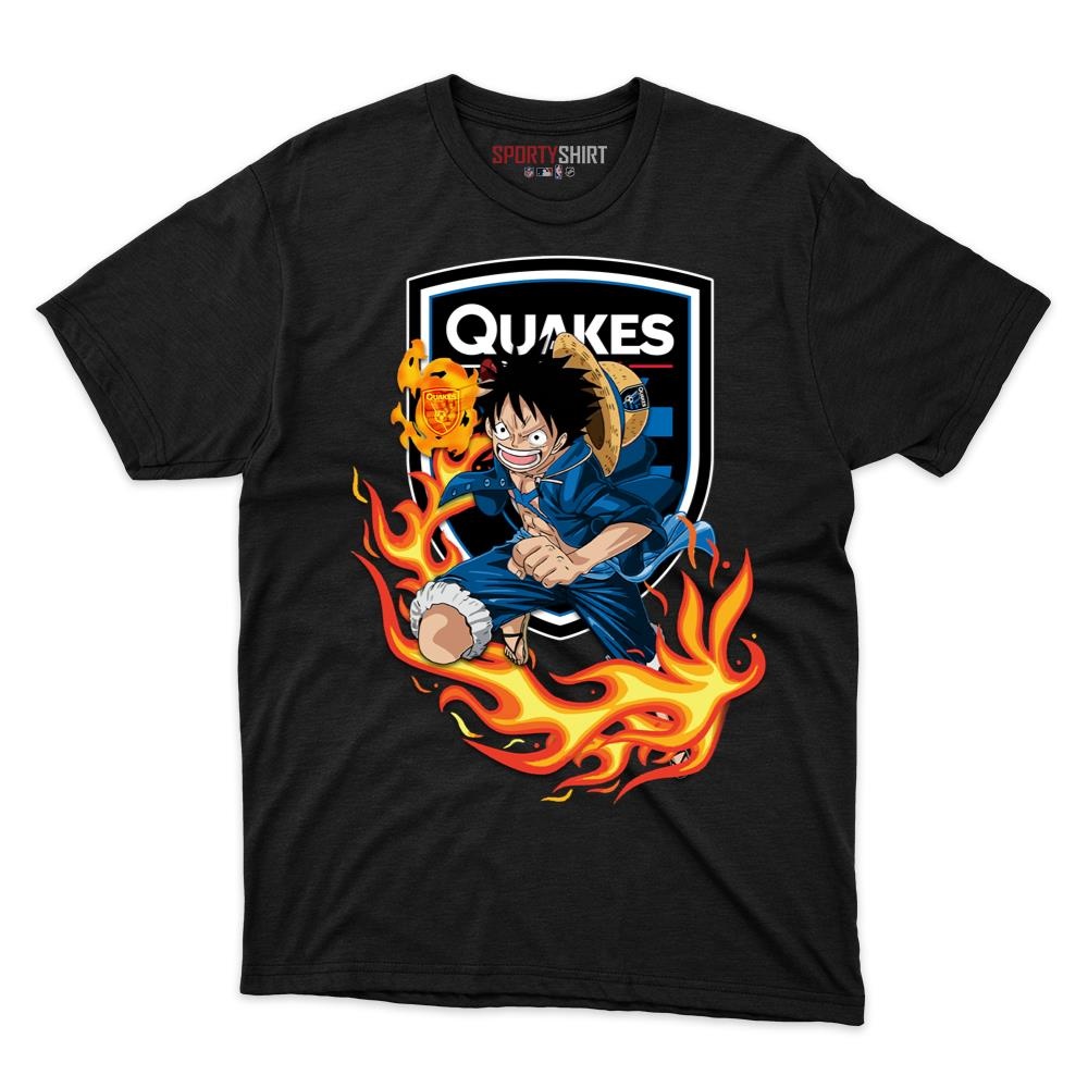 San Jose Earthquakes MLS Luffy One Piece Pirate Anime Unisex Cotton Graphic Tee, Soccer Fan Shirt