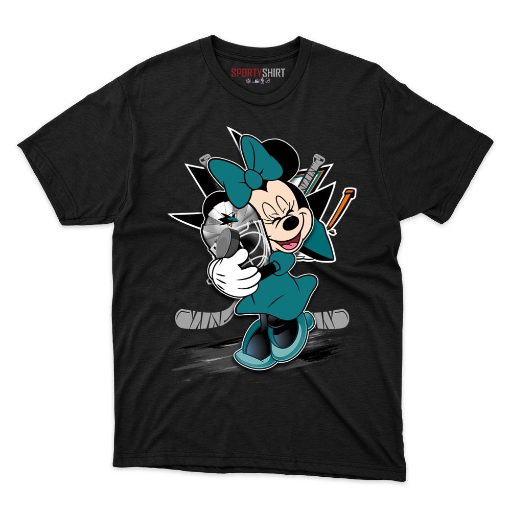 San Jose Sharks Minnie Mouse Disney Cartoon Unisex Cotton Graphic Tee, Hockey Fan Shirt for Game Day