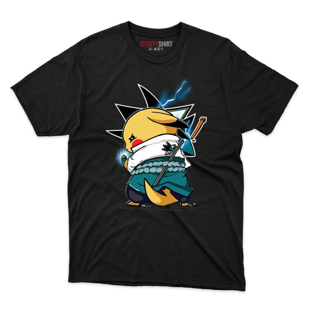 San Jose Sharks Pikachu Meets Sasuke Uchiha Pokemon Anime Unisex Cotton Graphic Tee, Fan Shirt for Game Day