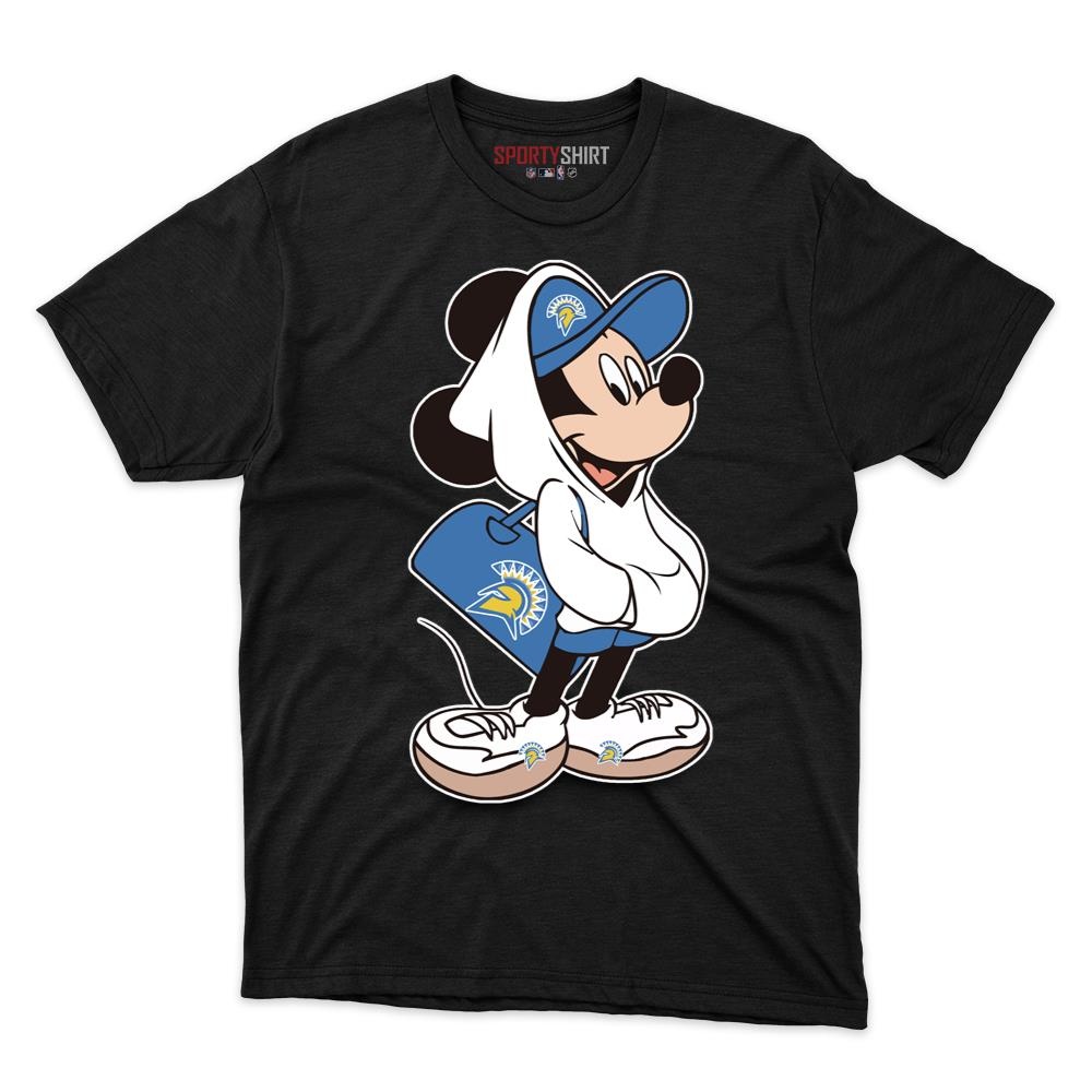 San Jose State Spartans Mickey Mouse Disney Cartoon Unisex Cotton Graphic Tee, Fan Shirt for Game Day
