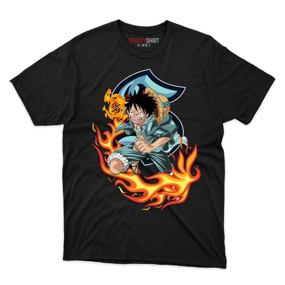Seattle Kraken Luffy One Piece Pirate Anime Unisex Cotton Graphic Tee, Fan Shirt for Game Day