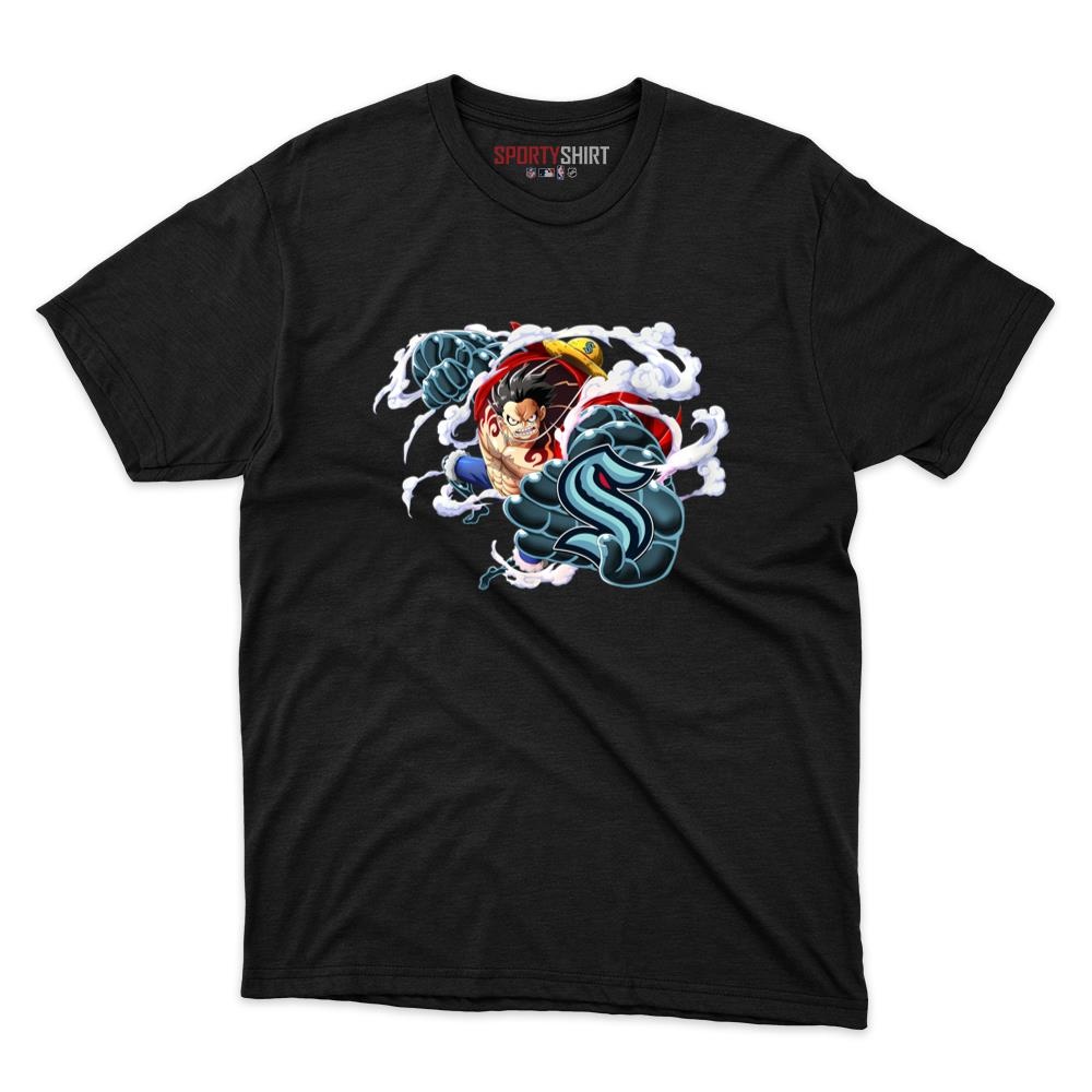 Seattle Kraken Monkey D Luffy Gear One Piece Anime Unisex Cotton Graphic Tee, Fan Shirt for Game Day