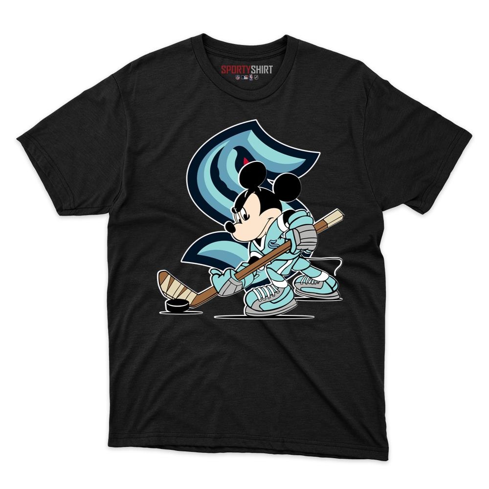 Seattle Kraken Cartoon Mouse Player Unisex Cotton Graphic Tee, Hockey Fan Shirt for Game Day