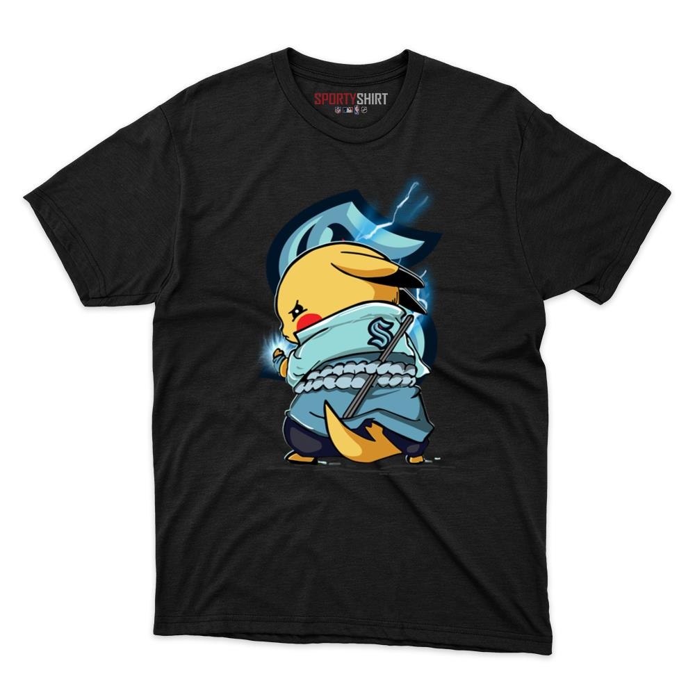 Seattle Kraken Pikachu Meets Sasuke Uchiha Pokemon Anime Unisex Cotton Graphic Tee, Fan Shirt for Game Day - photo 1