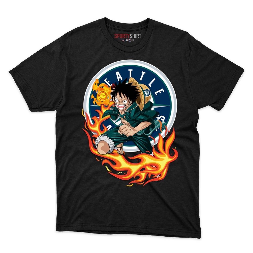 Seattle Mariners Luffy One Piece Pirate Anime Unisex Cotton Graphic Tee, Fan Shirt for Game Day