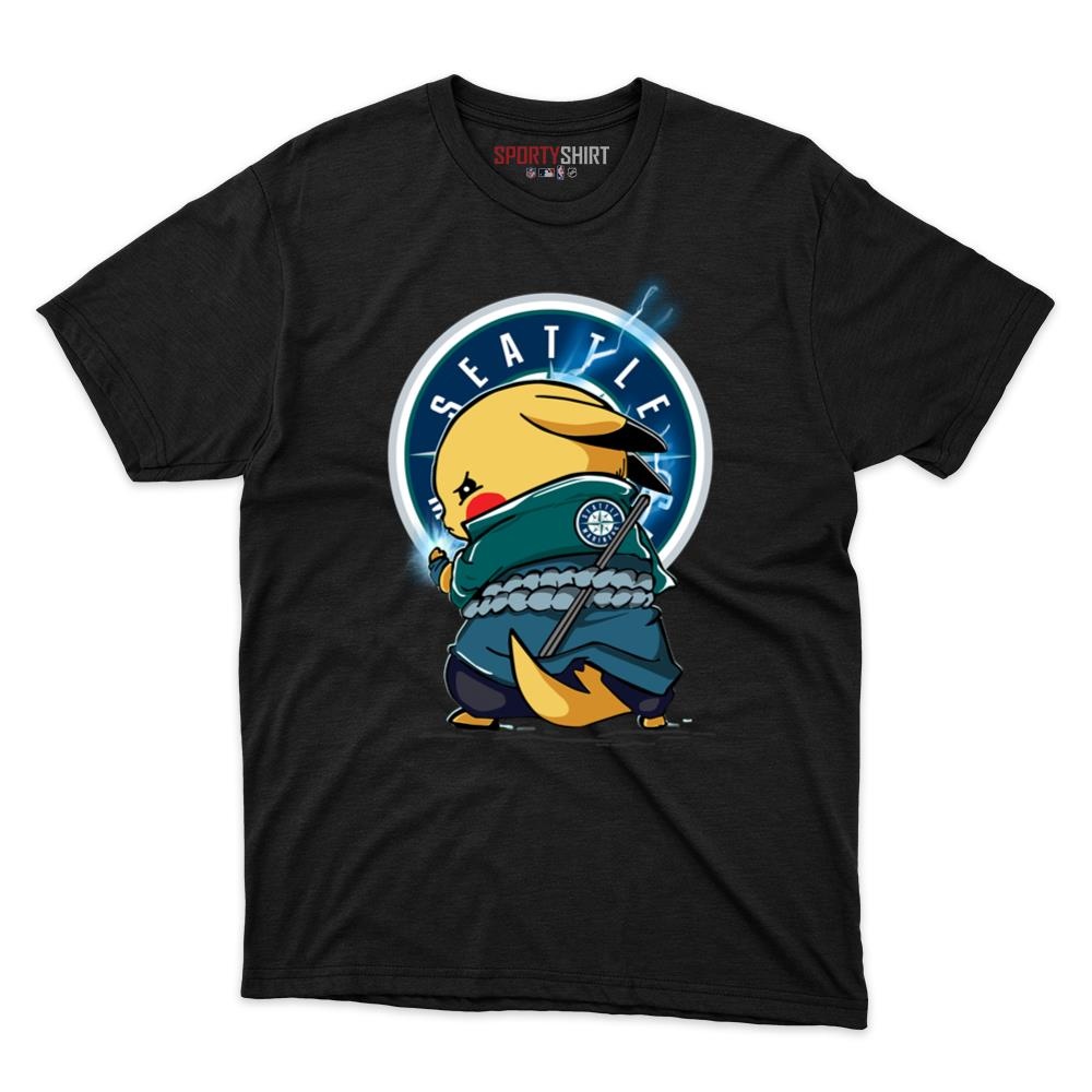 Seattle Mariners Pikachu Meets Sasuke Uchiha Pokemon Anime Unisex Cotton Graphic Tee, Fan Shirt for Game Day