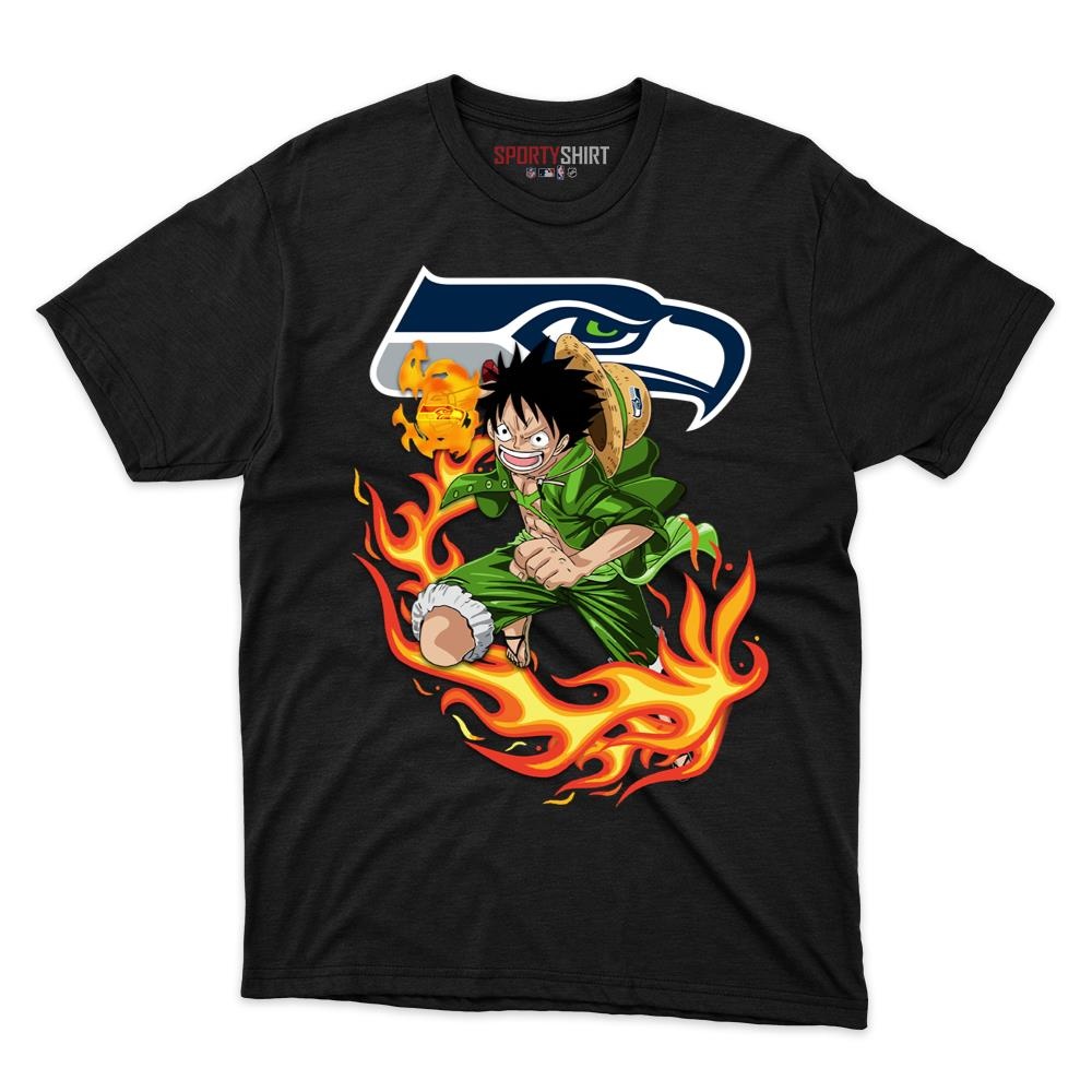 Seattle Seahawks Luffy One Piece Pirate Anime Unisex Cotton Graphic Tee, Fan Shirt for Game Day