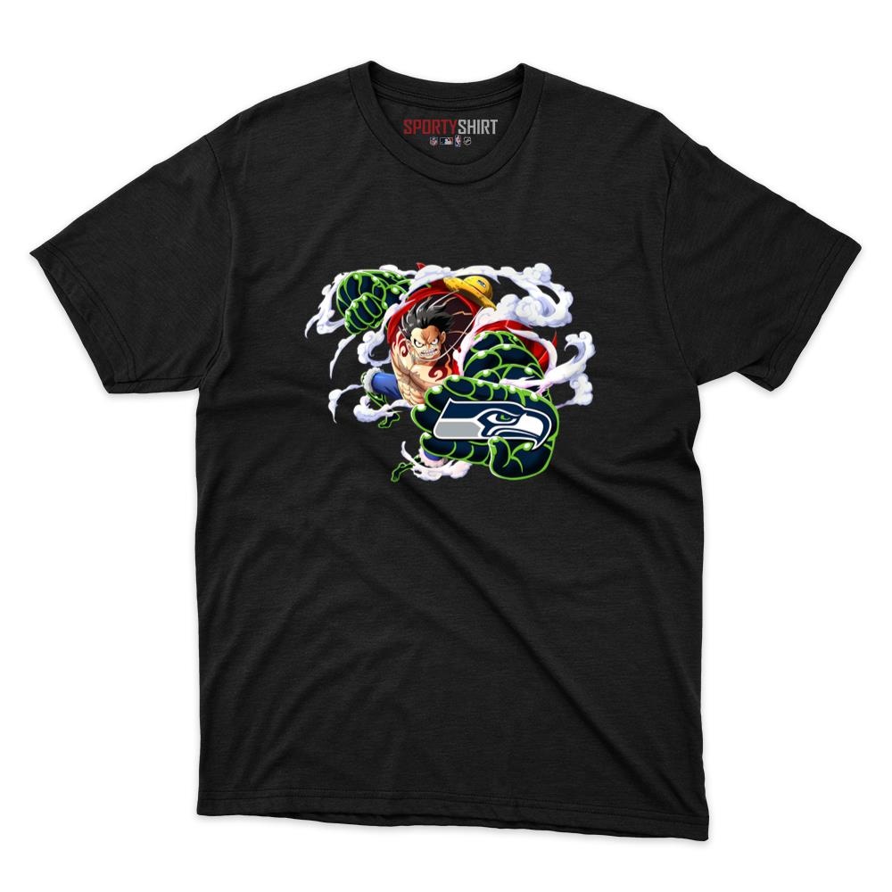 Seattle Seahawks Monkey D Luffy Gear One Piece Anime Unisex Cotton Graphic Tee, Fan Shirt for Game Day