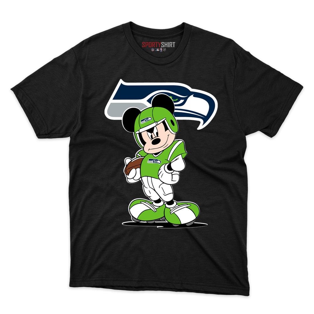Seattle Seahawks Cartoon Mouse Player Unisex Cotton Graphic Tee, Sports Fan Shirt for Game Day
