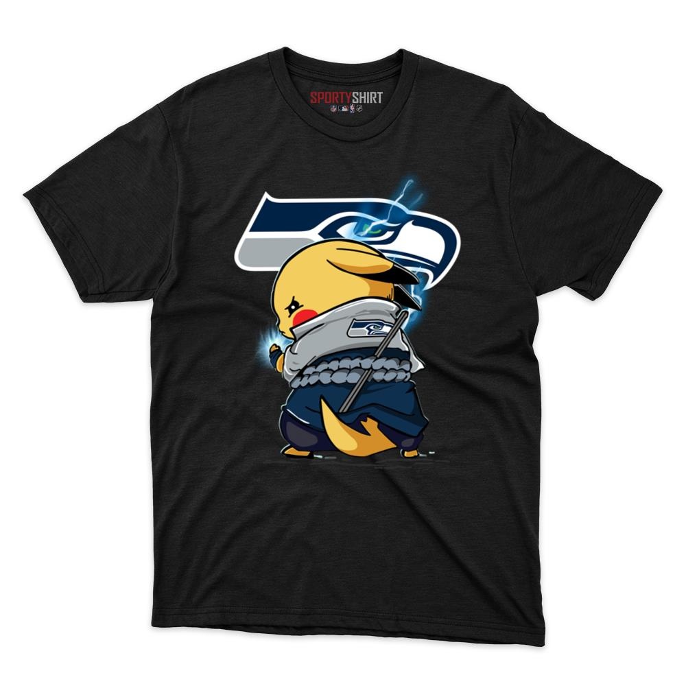 Seattle Seahawks Pikachu Meets Sasuke Uchiha Pokemon Anime Unisex Cotton Graphic Tee, Fan Shirt