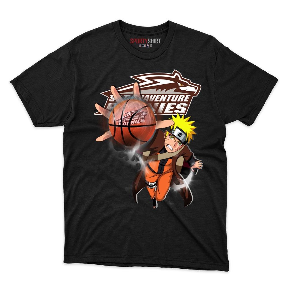St Bonaventure Bonnies Naruto Unisex Cotton Graphic Tee, Anime Ninja Crossover Shirt for Game Day Fans