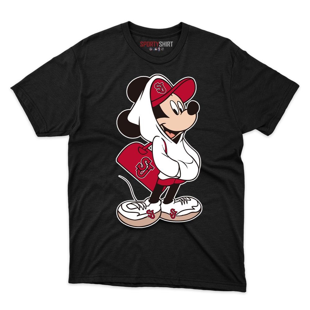 St Johns Red Storm Mickey Mouse Unisex Cotton Graphic Tee, Disney Cartoon Crossover Shirt, Game Day Gift