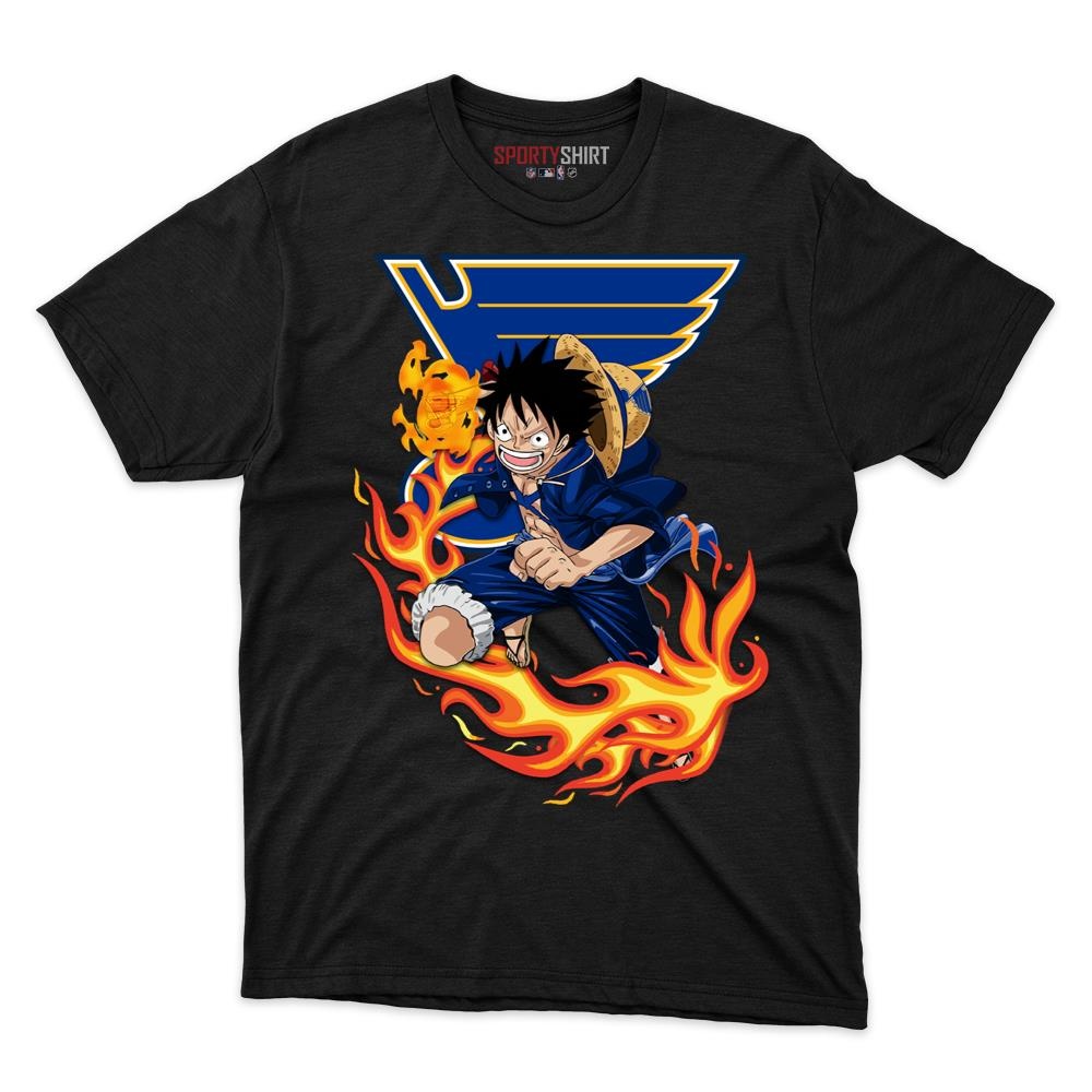 St Louis Blues Luffy One Piece Unisex Cotton Graphic Tee, Anime Crossover Shirt, Game Day Fan Gift