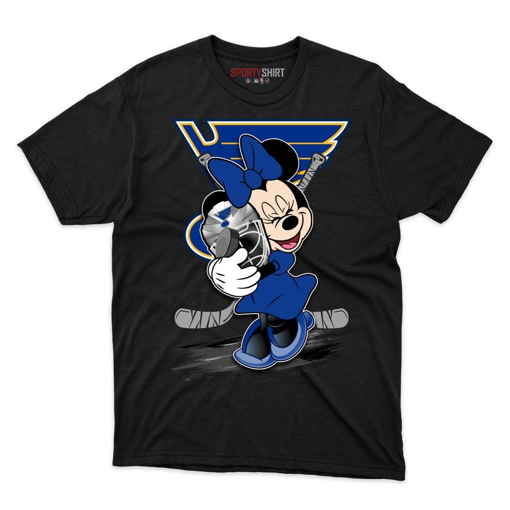 St Louis Blues Minnie Mouse Unisex Cotton Graphic Tee, Disney Cartoon Crossover Shirt, Game Day Fan Gift