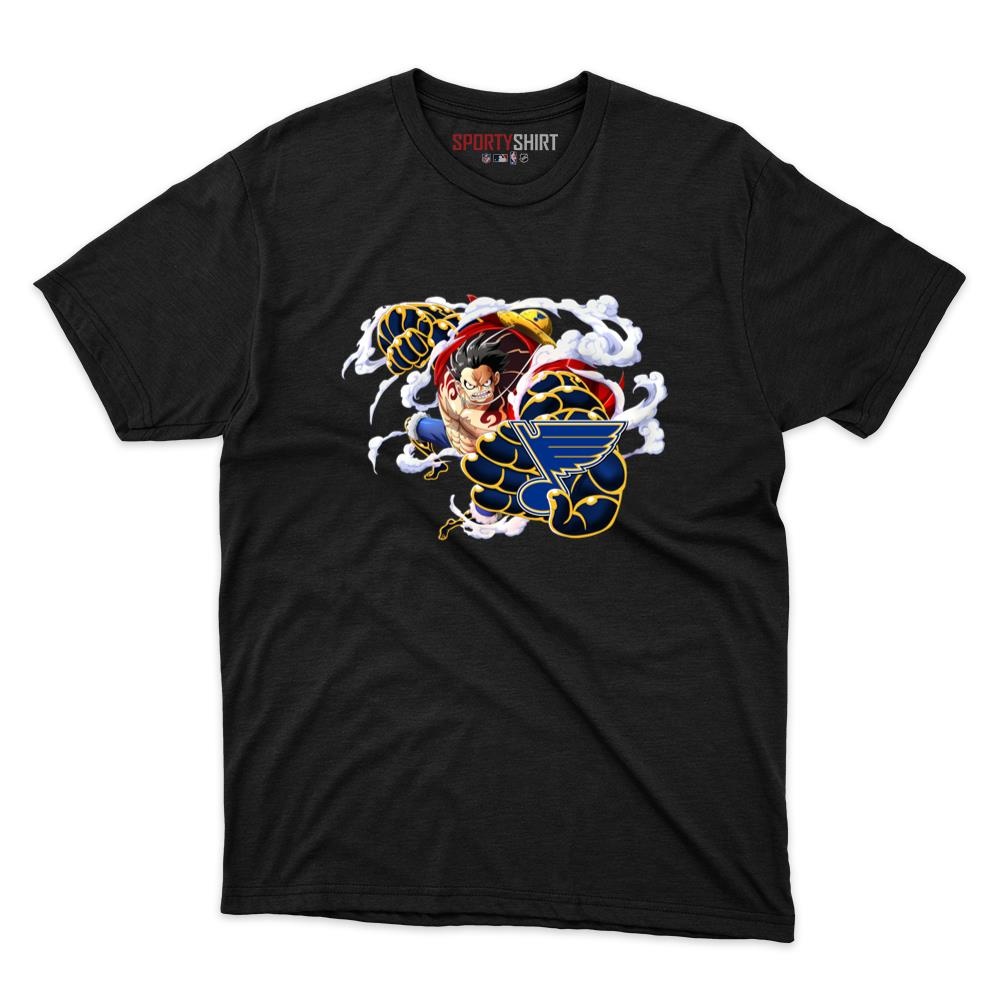 St Louis Blues Monkey D Luffy Gear One Piece Unisex Cotton Graphic Tee, Anime Shirt, Game Day Fan Gift