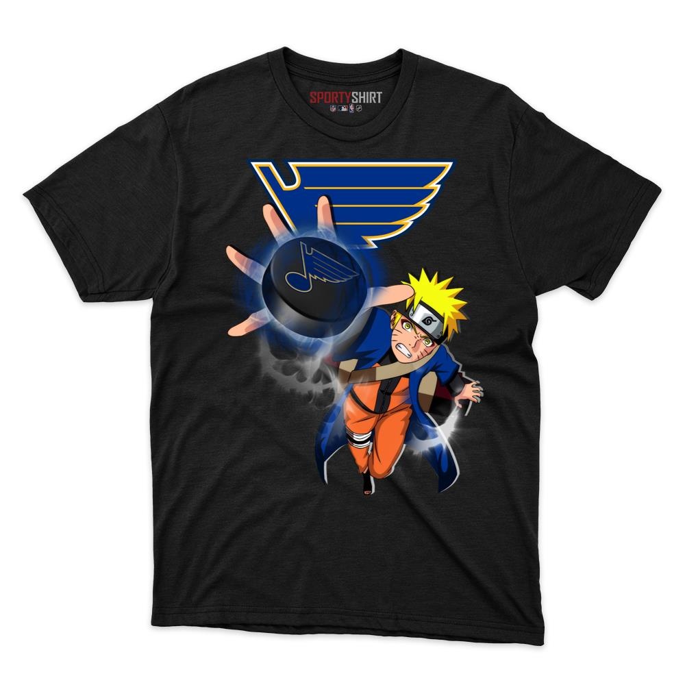 St Louis Blues Naruto Unisex Cotton Graphic Tee, Anime Ninja Crossover Shirt for Game Day Fans