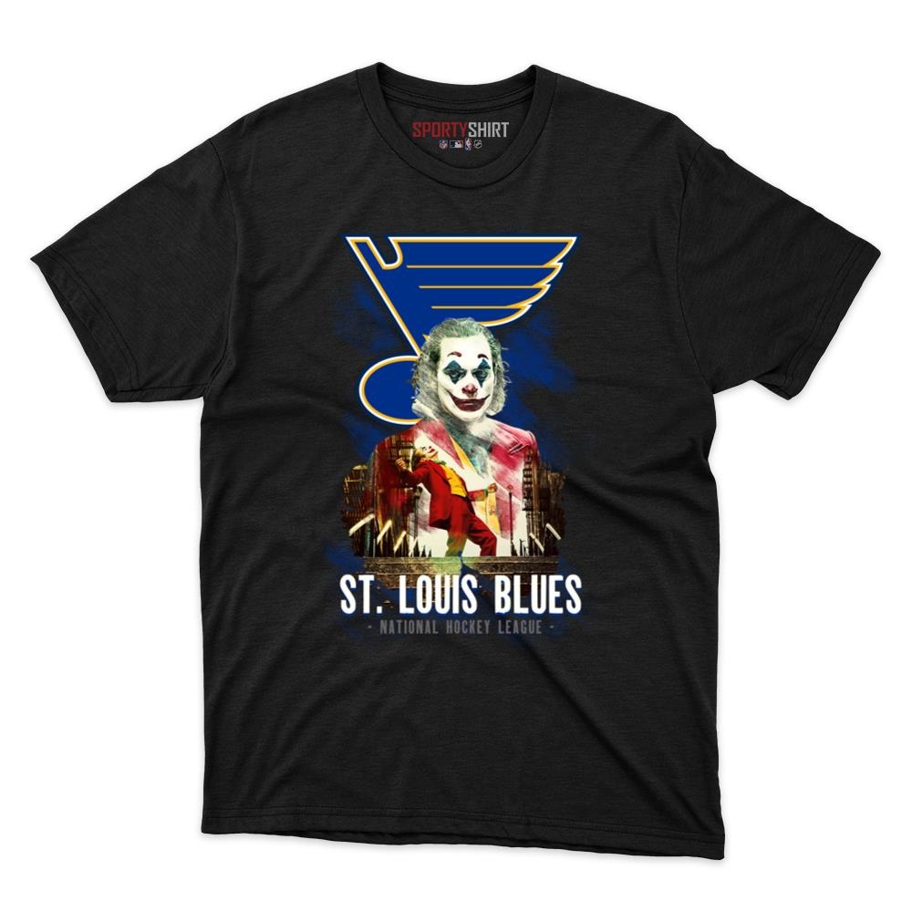 St Louis Blues Put On A Happy Face Joker Unisex Cotton Graphic Tee, Comic Villain Shirt, Game Day Gift