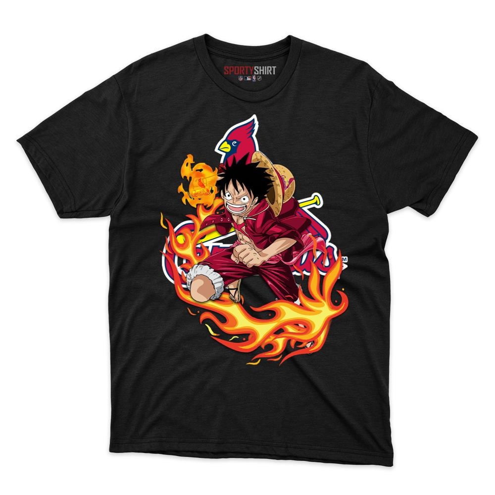 St Louis Cardinals Luffy One Piece Unisex Cotton Graphic Tee, Anime Crossover Shirt, Game Day Fan Gift