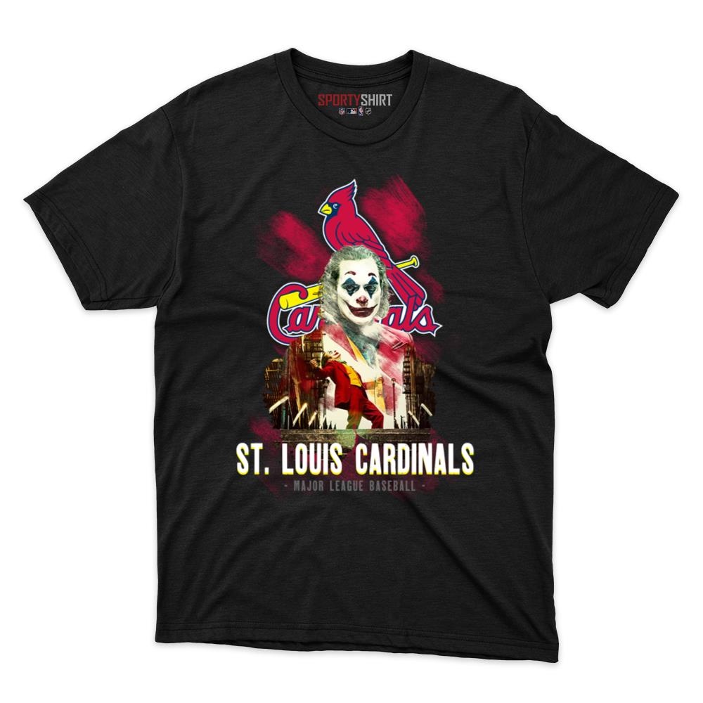 St Louis Cardinals Put On A Happy Face Joker Unisex Cotton Graphic Tee, Comic Villain Shirt, Game Day Gift
