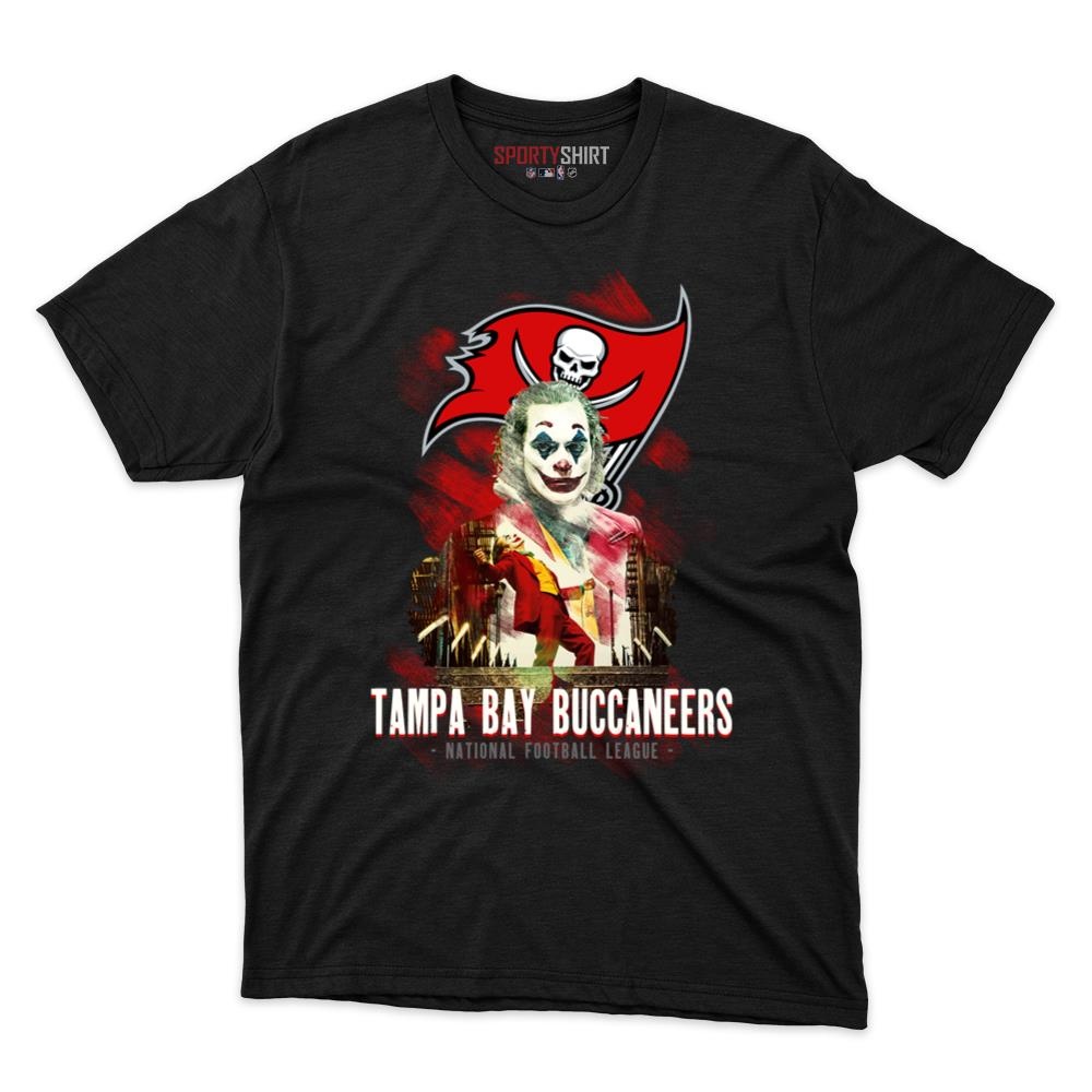 Tampa Bay Buccaneers Put On A Happy Face Joker Unisex Cotton Graphic Tee, Comic Villain Shirt, Game Day Gift