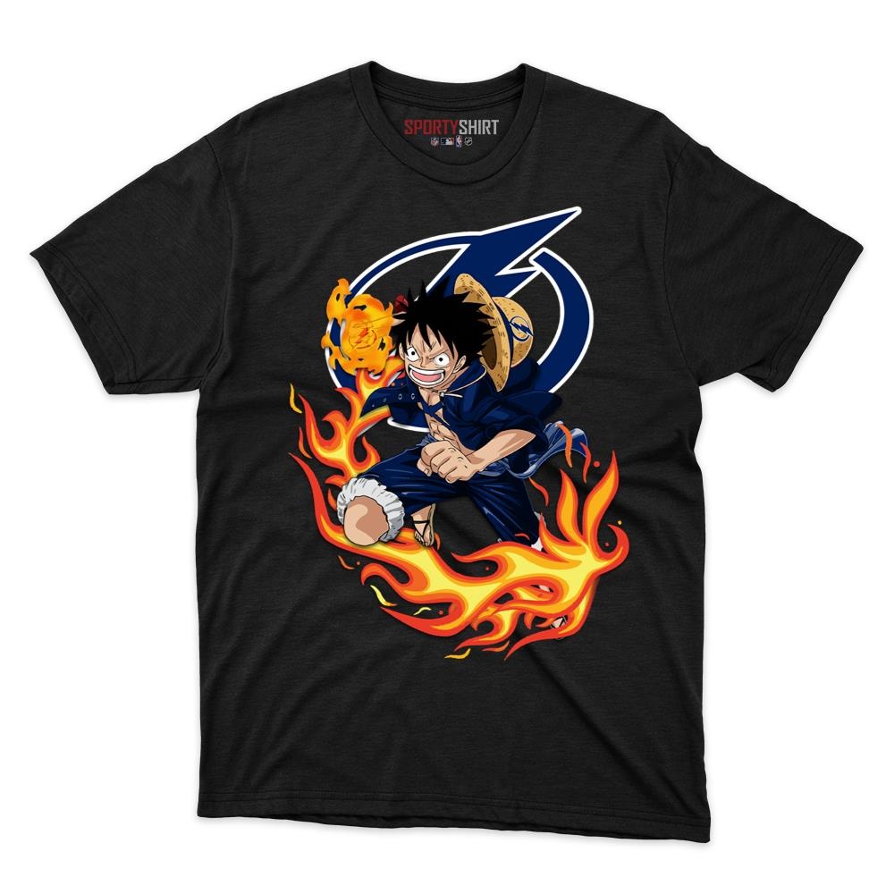 Tampa Bay Lightning Luffy One Piece Unisex Cotton Graphic Tee, Anime Crossover Shirt, Game Day Gift