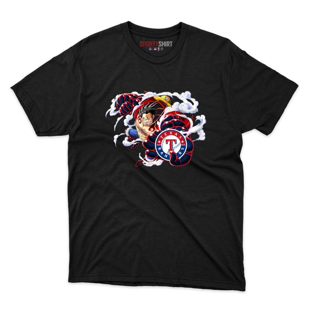 Texas Rangers Monkey D Luffy Gear One Piece Shirt, Unisex Cotton Anime Pirate Graphic Tee, Baseball Fan Gift