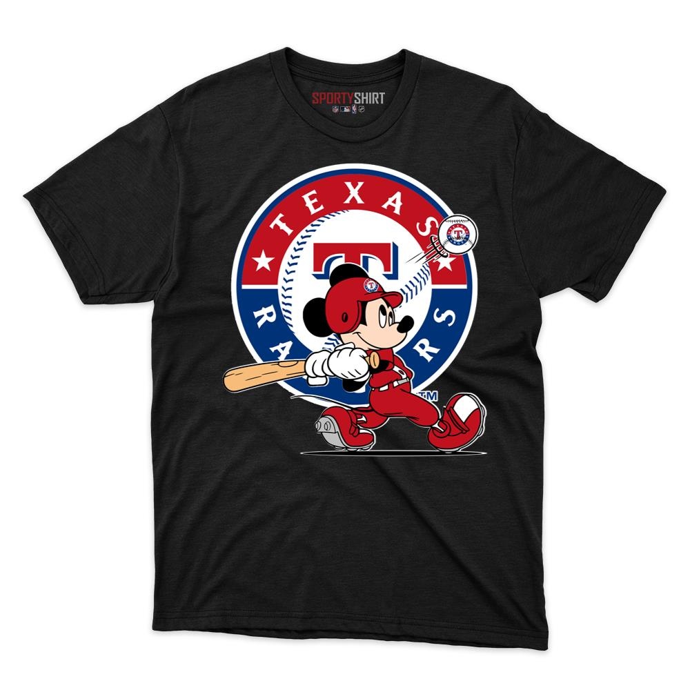 Texas Rangers Mickey Mouse Player Shirt, Unisex Cotton Cartoon Graphic Tee, Baseball Game Day Fan Gift