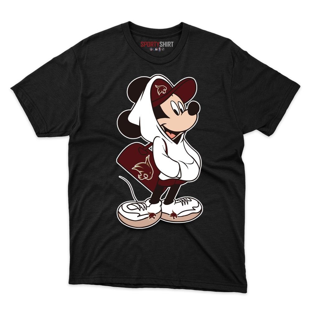 Texas State Bobcats Mickey Mouse Crossover Shirt, Unisex Cotton Cartoon Disney Graphic Tee, Game Day Gift