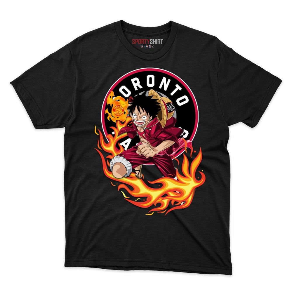Toronto Raptors Luffy Straw Hat One Piece Shirt, Unisex Cotton Anime Pirate Graphic Tee for Basketball Fans